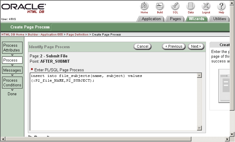 Create Process to Insert Subject